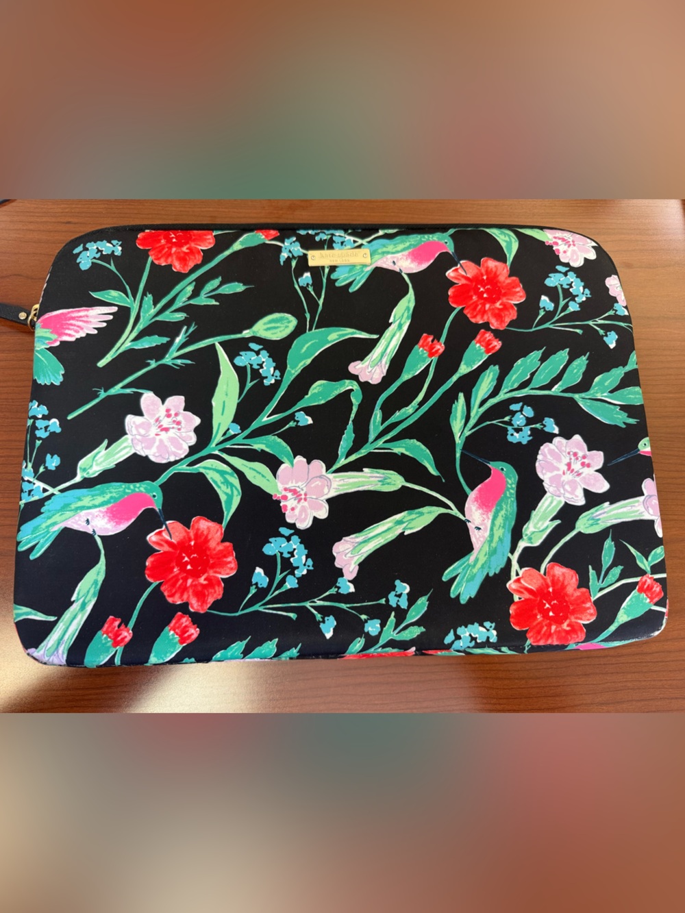 Kate spade Wilson lane hummingbird floral print black laptop sleeve 13”